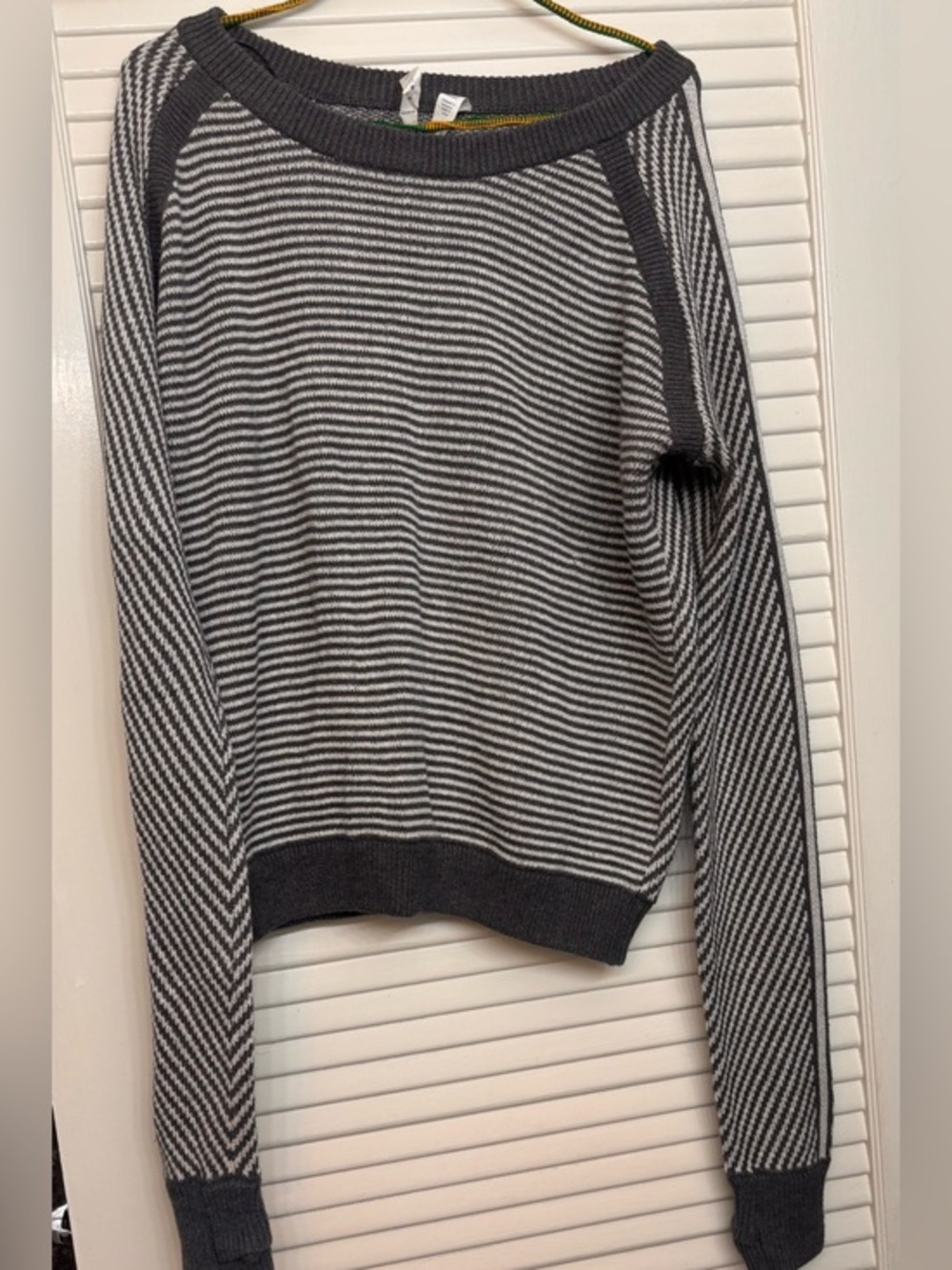 lululemon athletica Gray Striped Crew Neck Sweater